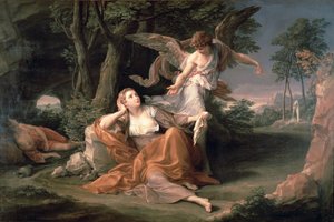 Hagar in de woestijn door Pompeo Girolamo Batoni