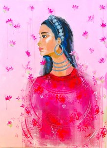 Elegante vrouw met roze lotusbloem door Poonam Choudhary