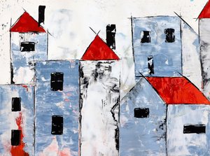 Moderne stad met rode daken