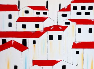 Witte huizen met rode daken