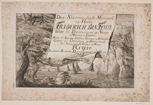 Titelblad voor de reis van koning Frederik V door Denemarken en Noorwegen 1749 door Poul Isac Grønvold