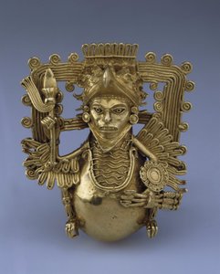 Klokhanger in de vorm van een adelaarskrijger door Pre Columbian