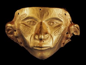 Pre-Columbiaans masker uit het Archeologisch Park van Tierradentro, Alto de San Andres in Colombia