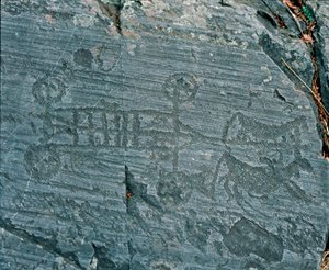Prehistorie: Camunni beschaving: een wagen getrokken door paarden door Prehistoric Prehistoric