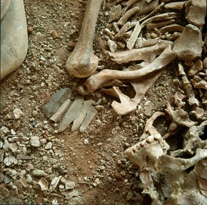 Prehistorie: dubbele begrafenis van volwassenen en kinderen (detail) door Prehistoric Prehistoric