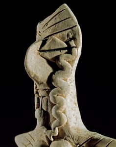 Prehistorie: vrouwenhoofd. Klei beeldje uit centraal Turkmenistan (Gonur Tepe regio). 3000-2500 v.Chr., Bronstijd Moskou, Instituut voor Archeologie van de Russische Academie van Wetenschappen, Rusland