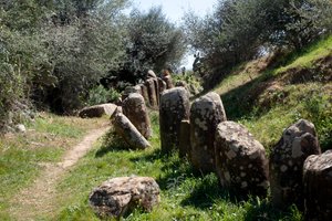 De archeologische site van cromlech M Zora, in Sidi El Yamani (Marokko). Neolithische grafheuvel (2000 v.Chr.), omringd door 167 monolieten.