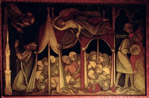 De geschiedenis van Hizkia, reconstructie van een muurschildering oorspronkelijk in de Painted Chamber van het Palace of Westminster door Professor Ernest Tristram