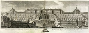 Uitzicht op het Grote Paleis in Peterhof, 1761 door Prokofy Artemyevich Artemyev