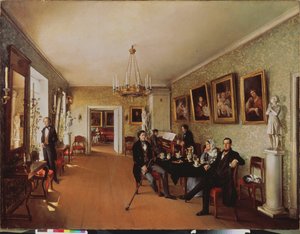 Een familiescène door Prokophy Egorovich Pushkaryev