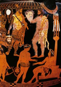 Vaas van Pronomos, krater met rode figuren (detail) door Promonos Painter