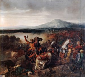 Roger I van Sicilië bij de Slag bij Cerami in 1061 door Prosper Lafaye or Lafait