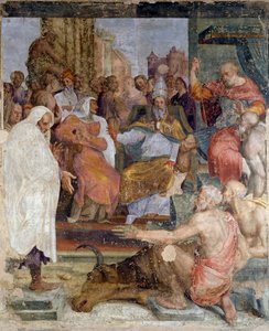 Verhalen van paus Sylvester en keizer Constantijn, door Prospero Fontana, fresco, zaal, Palazzina della Viola, Bologna, Emilia-Romagna, Italië