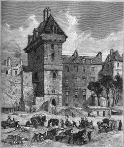 Uitzicht op de Toren van Jean Zonder Vrees (15e eeuw), laatste overblijfsel van het Hotel de Bourgondië, Parijs