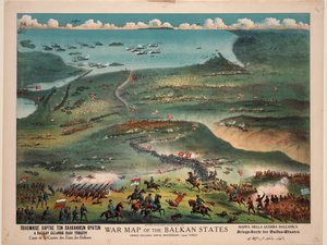 Oorlogskaart van de Balkanlanden door Publisher Joseph Koehler New York