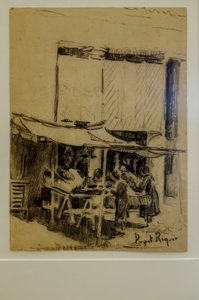 het plein, Narcís Puget Riquer, houtskooltekening, Puget museum, adellijk huis Can LLaudis, Dalt Vila, Ibiza, Balearen, Spanje door Puget Riquer