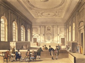 Dividend Hall in South Sea House, uitgegeven door R. Ackermann, 1810