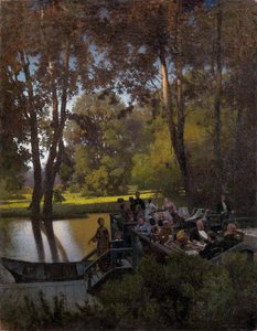 ""Lunch in het park"" Schilderij van Pyotr Alexandrovich Sukhodolsky (Soukhodolsky) (1835-1903) door Pyotr Alexandrovich Sukhodolsky