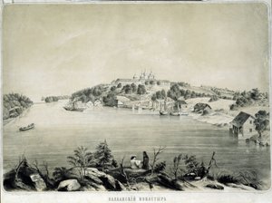 Het Valaam-klooster op Valaam-eiland in het Ladogameer door Pyotr Fyodorovich Borel