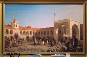 De Apraksin-markt in Sint-Petersburg - Schilderij van Pyotr Petrovich Vereshchagin, olie op doek