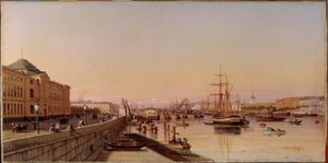 Zomeravond aan de kade van de Neva, nabij de kunstacademie van Sint-Petersburg door Pjotr ​​​​Petrowitsch Wereschtschagin