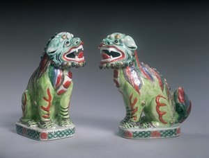 Paar Famille Verte-leeuwen, Kangxi-periode (1662-1722)