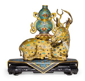 Een paar liggende herten door Qing Dynasty   Qianlong Period Chinese