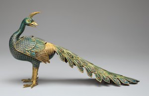 Cloisonné wierookbrander in de vorm van een pauw