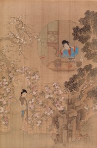 Vrouw in de Tuin - Vrouw in Cirkelvormig Venster door Qiu Ying
