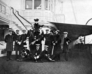 Groepsportret aan boord van het koninklijke jacht Victoria en Albert, Kopenhagen, 1908