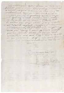 Brief in het Frans van Elizabeth I van Engeland aan Hendrik van Navarra, later Hendrik IV van Frankrijk, c.1585 door Queen Elizabeth I of England and