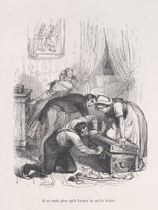 Alles wat overblijft is om de gezegende koffer te sluiten! uit de Kleine Miseries van het Menselijk Leven, 1843 door Quichon