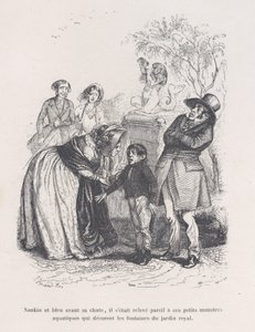Hij rees op als die kleine zeemonsters die de fonteinen versieren, uit de Kleine Miserie..., 1843 door Quichon
