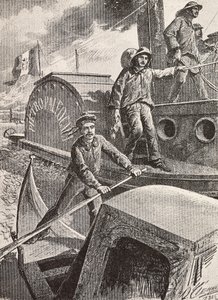 Italiaanse militaire ingenieurs, lagunebrigade, aan het werk in hun nieuwe uniformen, gravure naar tekening van Quinto Cenni, uit L