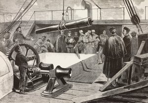 Italiaanse matrozen en officieren die het schip Gottardo opzetten, Italiaanse expeditie in de Rode Zee, Palermo, Italië, gravure naar tekening door Quinto Cenni en schets door Dante Paolocci, uit L