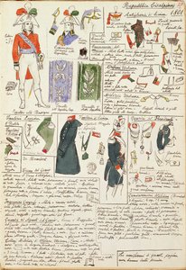 Militaire uniformen ten tijde van de Cisalpijnse Republiek uit 1801. Kleurenplaat door Cenni Quinto door Quinto Cenni