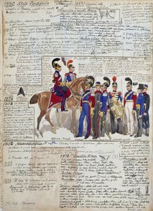Officieren en cadetten te voet en te paard, uniformen van de Pauselijke Staten door Quinto Cenni