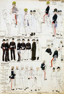 Uniformen van het Hertogdom Modena in 1849, plaat uit Cenni Codex collectie van militaire schetsen in aquarel door Quinto Cenni