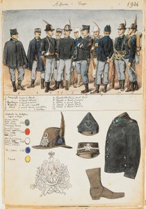 Uniformen van de Alpini van het Koninkrijk Italië, kleurplaat door Quinto Cenni door Quinto Cenni