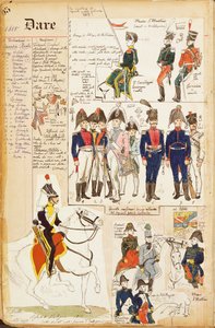 Verschillende uniformen, door Quinto Cenni, kleurenplaat, circa 1815 door Quinto Cenni
