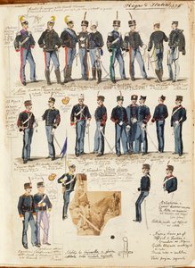 Verschillende uniformen van het Koninkrijk Italië door Quinto Cenni, kleurenplaat