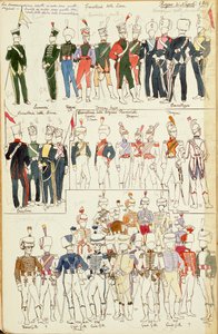 Verschillende uniformen van het Koninkrijk Napels uit 1814 door Quinto Cenni