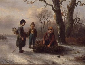Kinderen die hout verzamelen, ca. 1884 door R. Favelle