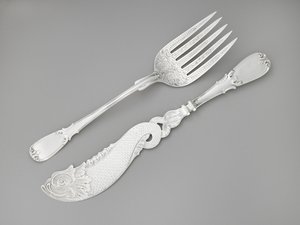 Visvork en mes, c. 1835-1845 (zilver) door R. and W. Wilson