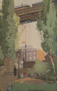 De verhoogde spoorweg bij 110th Street, 1914