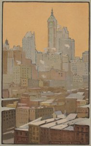 Het Singer Building vanaf de Brooklyn Bridge door Rachael Robinson Elmer