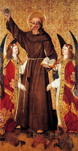 St. Bernardus en engelen, centraal paneel van St. Bernardus altaarstuk door Rafael Tomas (actief 1455-1479), predella door Joan Figuera (actief vanaf 1454-gestorven 1477 of 1479), tempera op paneel, 398,9x253 cm door Rafael & Figuera Joan (active c.1454 1477) Tomas
