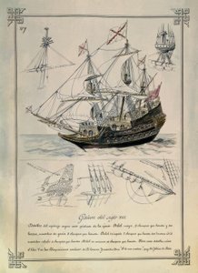 Galei uit de 17e eeuw in een tekening uit de 19e eeuw door Rafael Monleon y Torres