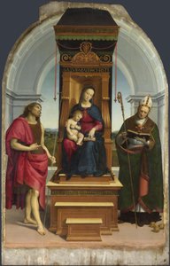 De Madonna en Kind met Sint Johannes de Doper en Sint Nicolaas van Bari De Ansidei Madonna, 1505 door Raffaello Sanzio Raphael