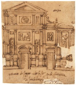 Ontwerp voor de gevel van San Lorenzo, Florence (pen en bruine inkt, op geolied calqueerpapier)